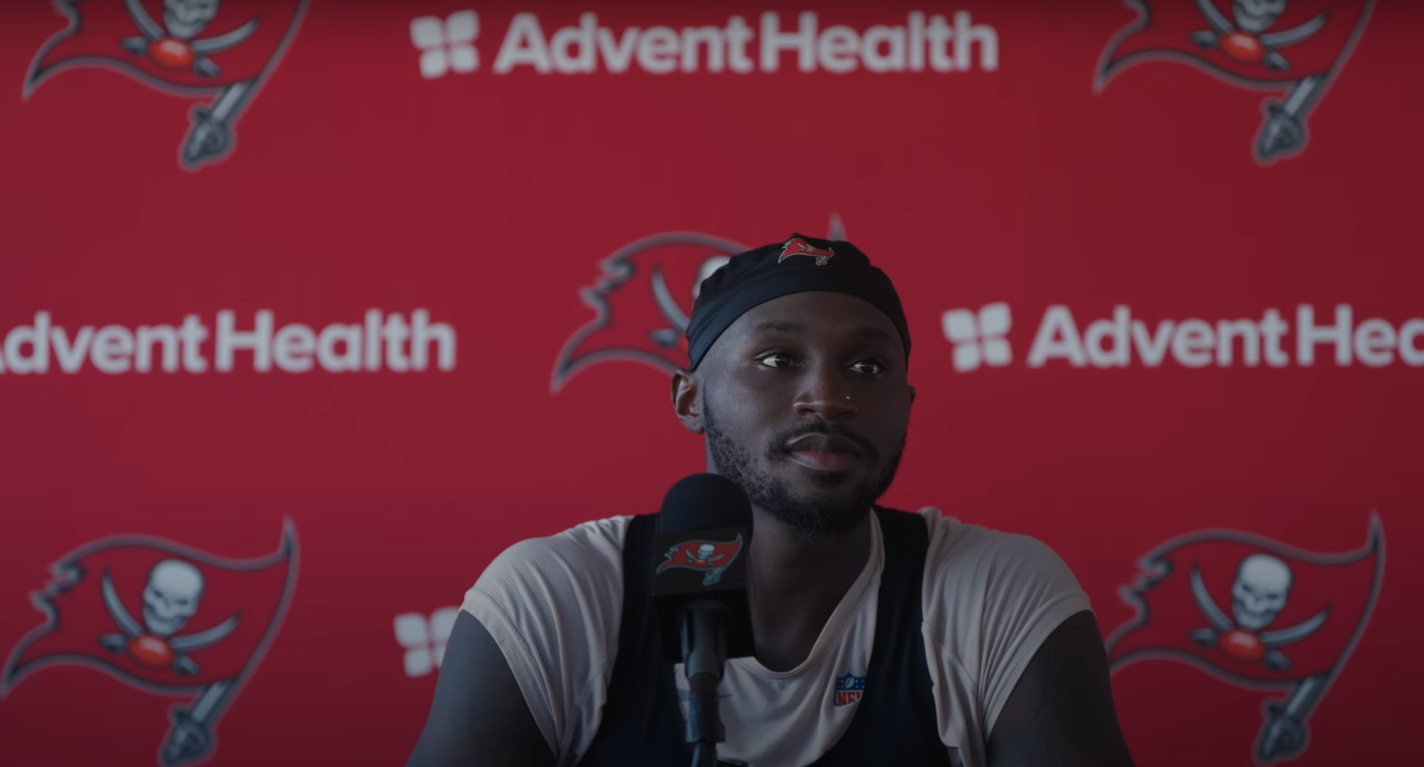 Jamel Dean speaks with Buccaneers reporters after Day 7's training camp practice.